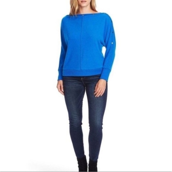 Vince Camuto Snap Trim Soft Sweater in Metro Blue NWT Women’s Size Medium - Picture 11 of 11